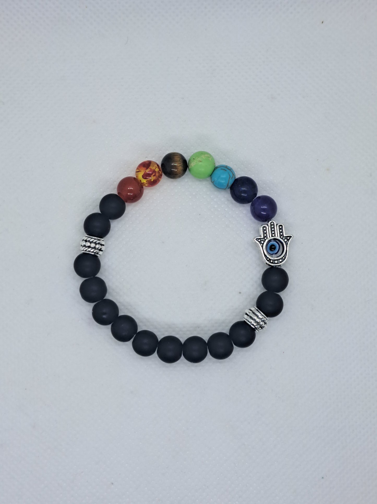 Black Stoned 7 Chakra Evil Eye Bracelet