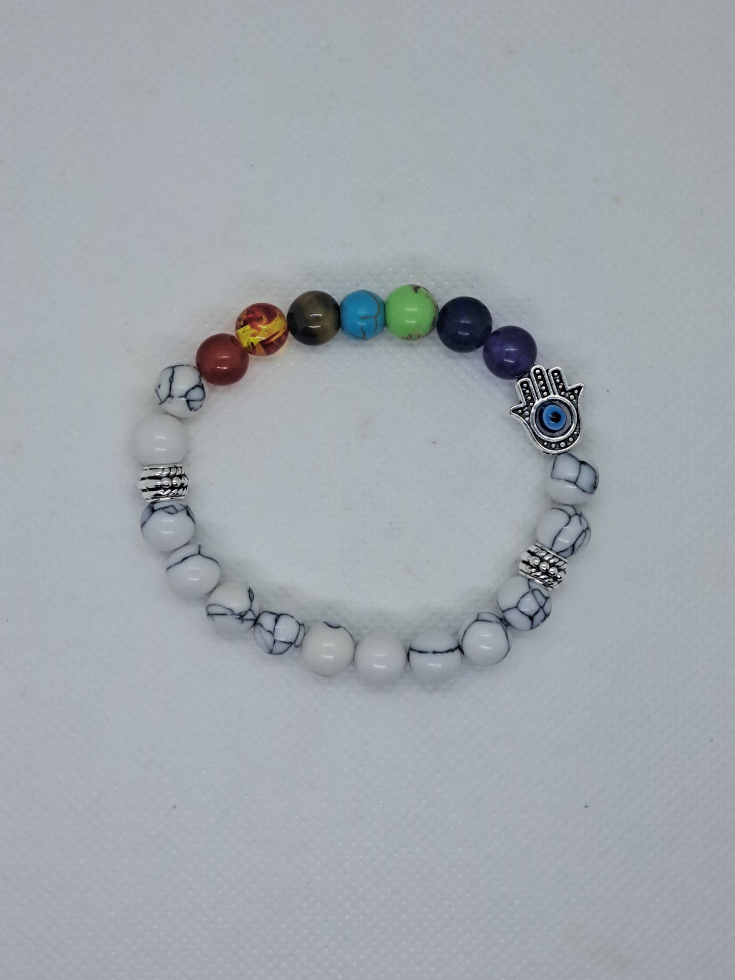 White Stoned 7 Chakra Evil Eyed bracelet