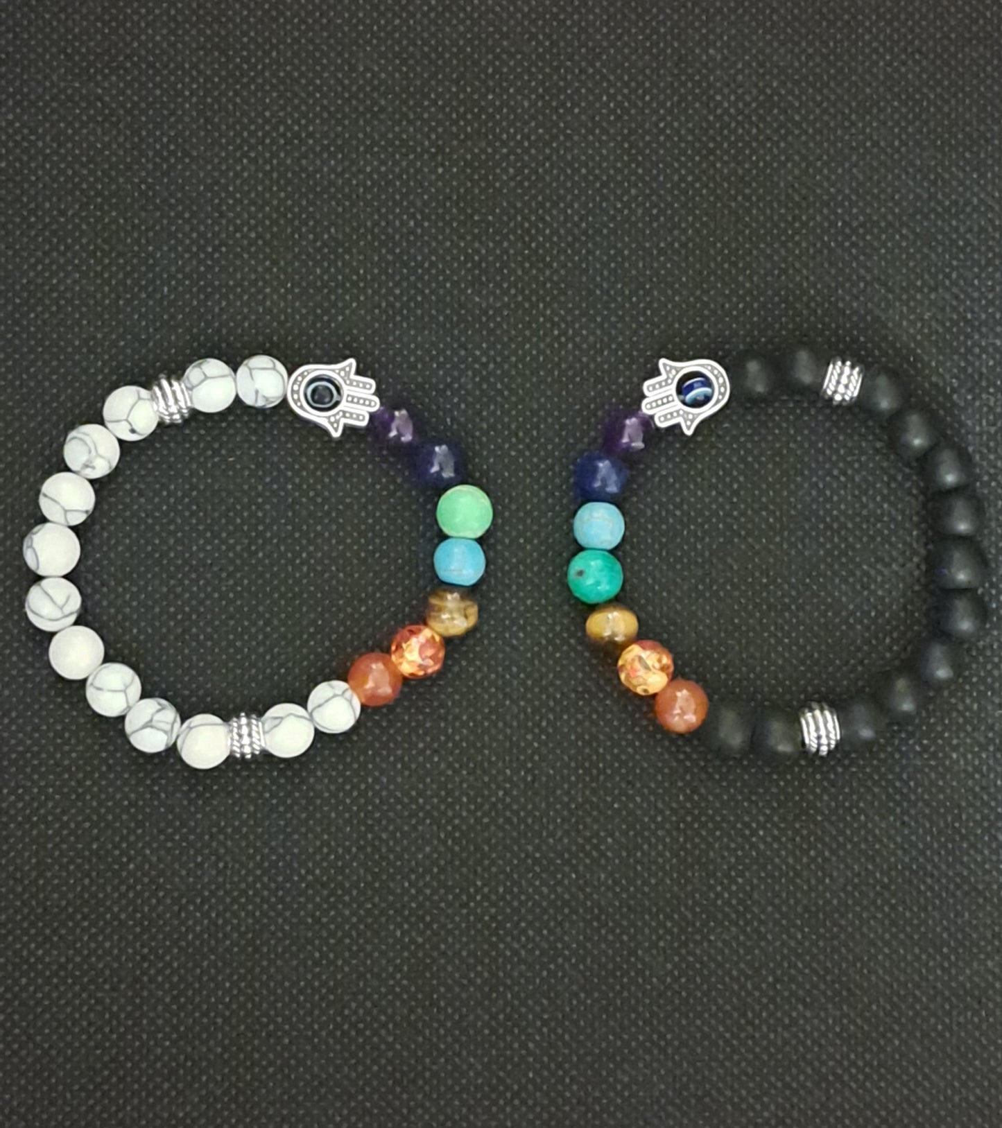 Ying and Yang Black and White 7 Chakra Bracelets