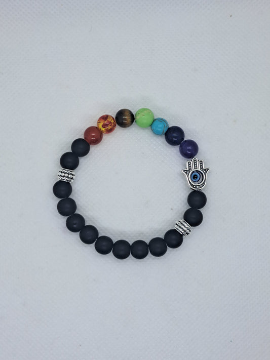 Black Stoned 7 Chakra Evil Eye Bracelet