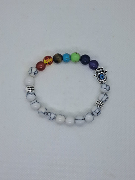 White Stoned 7 Chakra Evil Eyed bracelet